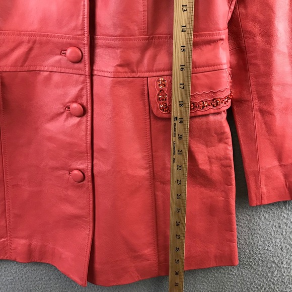 Vintage Metrostyle Genuine Leather Coral Beaded Collar Button Front Jacket S - Picture 5 of 10